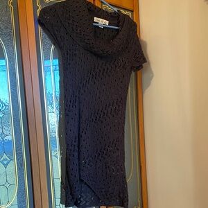 Dark Gray Crochet Short Sleeve Tunic for layering